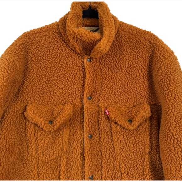 Levi Straus Levi's Mens All Over Sherpa Trucker Jacket Orange Medium - Picture 3 of 7